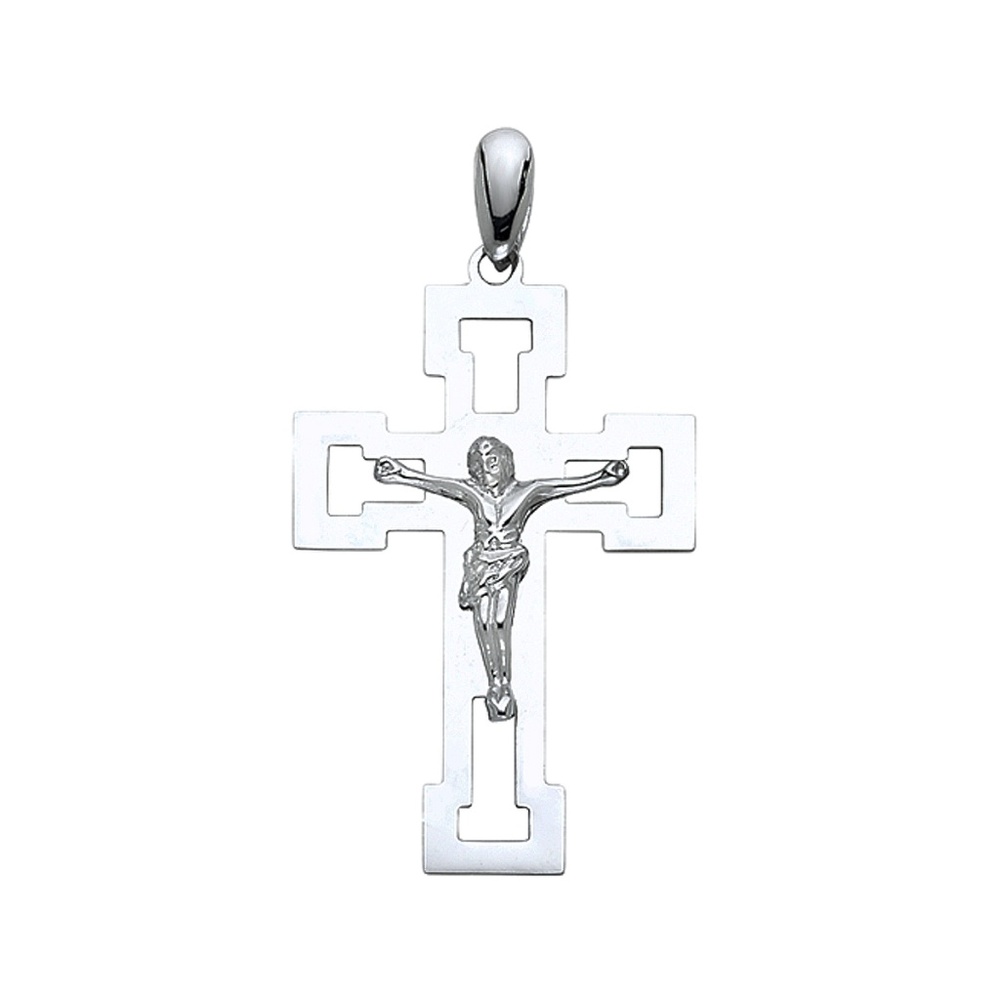 14K White Jesus Crucifix Cross Religious Pendant